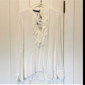 ZARA WOMAN size large long sleeve white blouse with ruffles